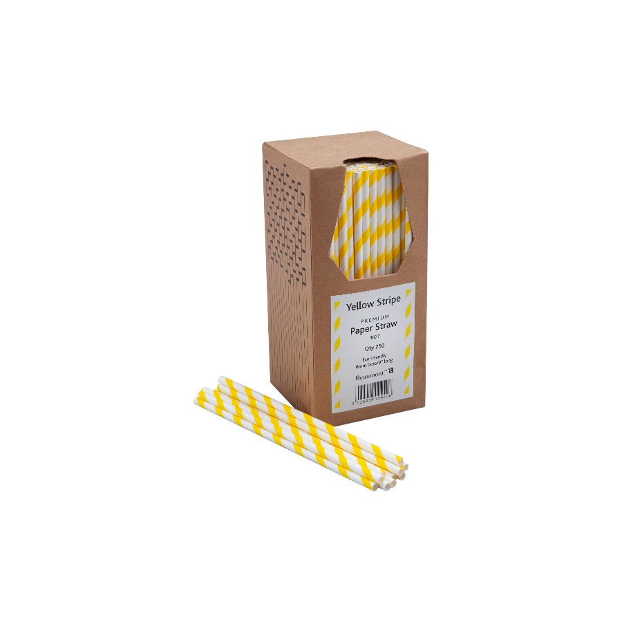 8″ Yellow & White Striped Paper Straws 3877