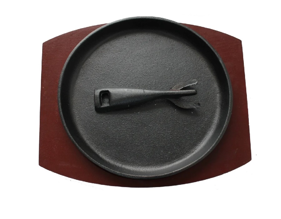 25cm Round Sizzle Platter With Wood Base 7619