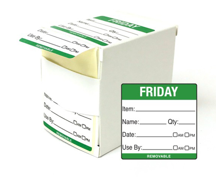 Day 50x50mm Friday Food Rotation Labels. 500 Per Roll Dy061