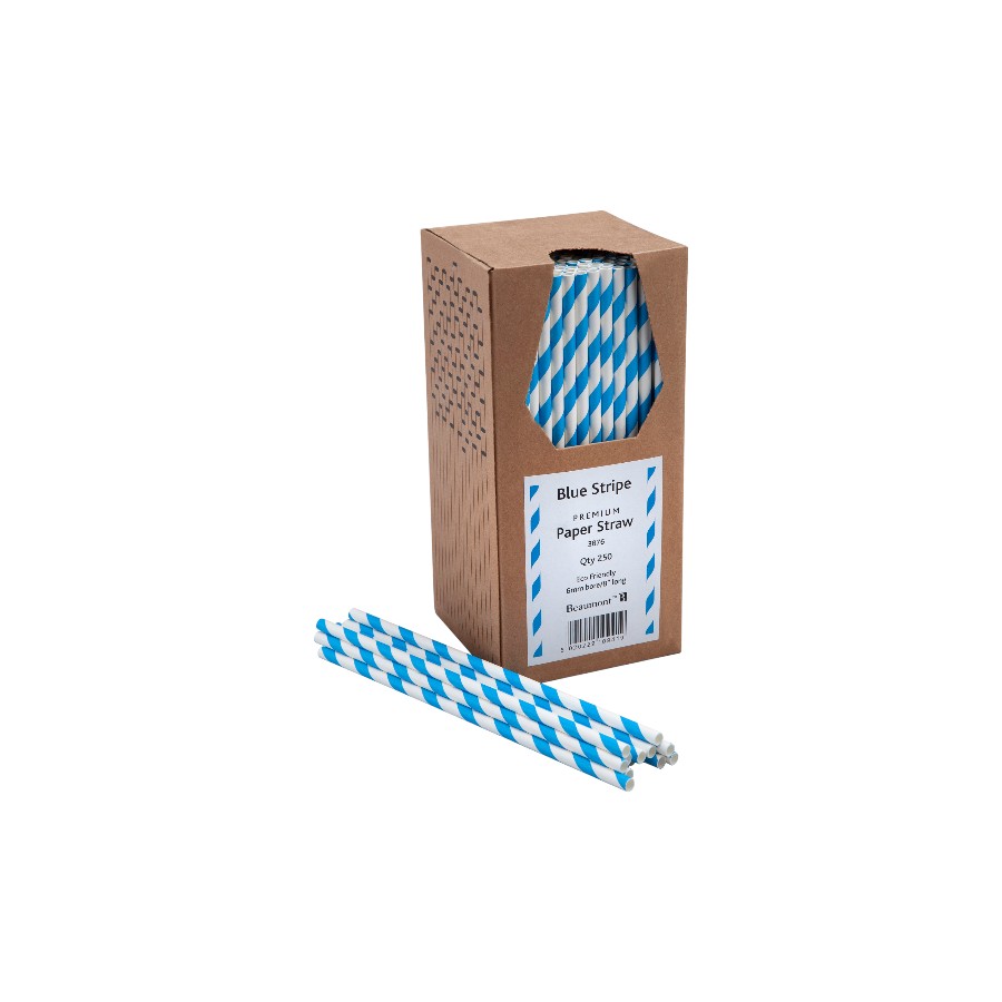 8″ Blue & White Striped Paper Straws 3876
