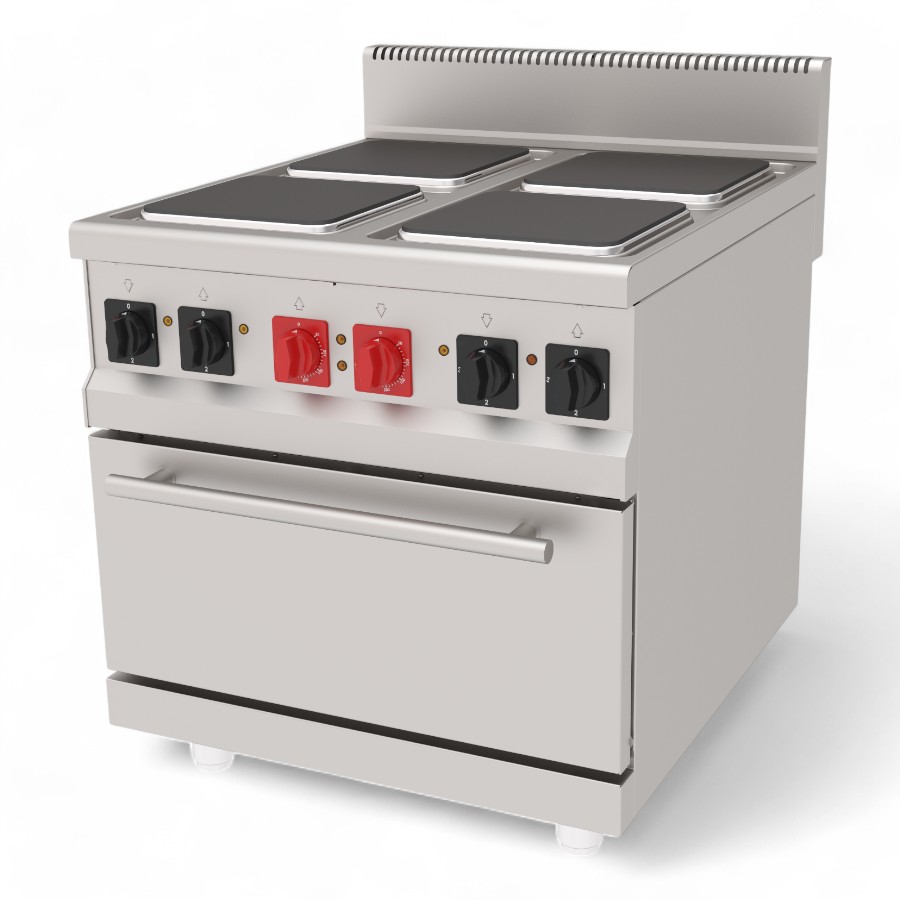 Cooker Electric 4x4Kw Stove S/S With Oven  80x90x85cm 23Kw Aek 890 380V