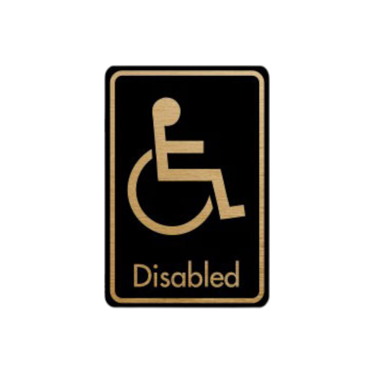 Disabled Symbol With Text Door Sign Gold On Black Dm084