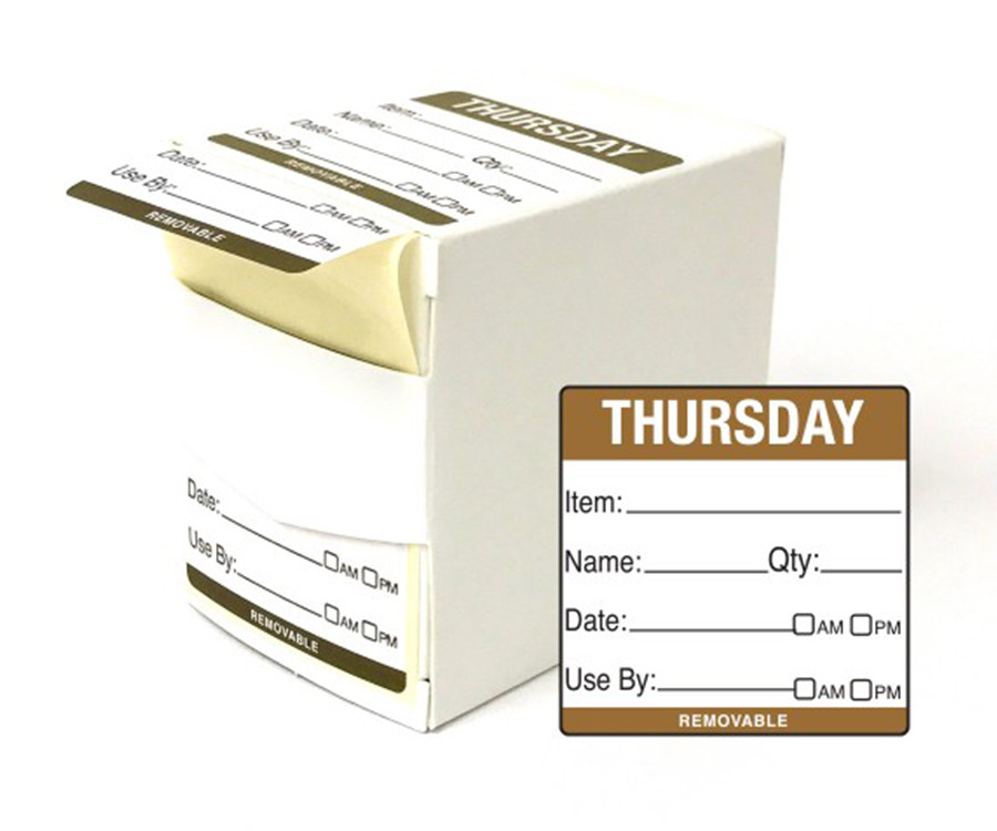 Day 50x50mm Thursday Food Rotation Labels. 500 Per Roll Dy060