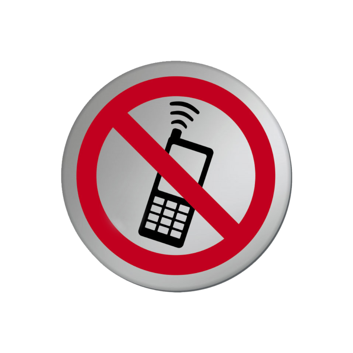 No Mobile Symbol Disk Silver Finish 75mm Diameter Ds018