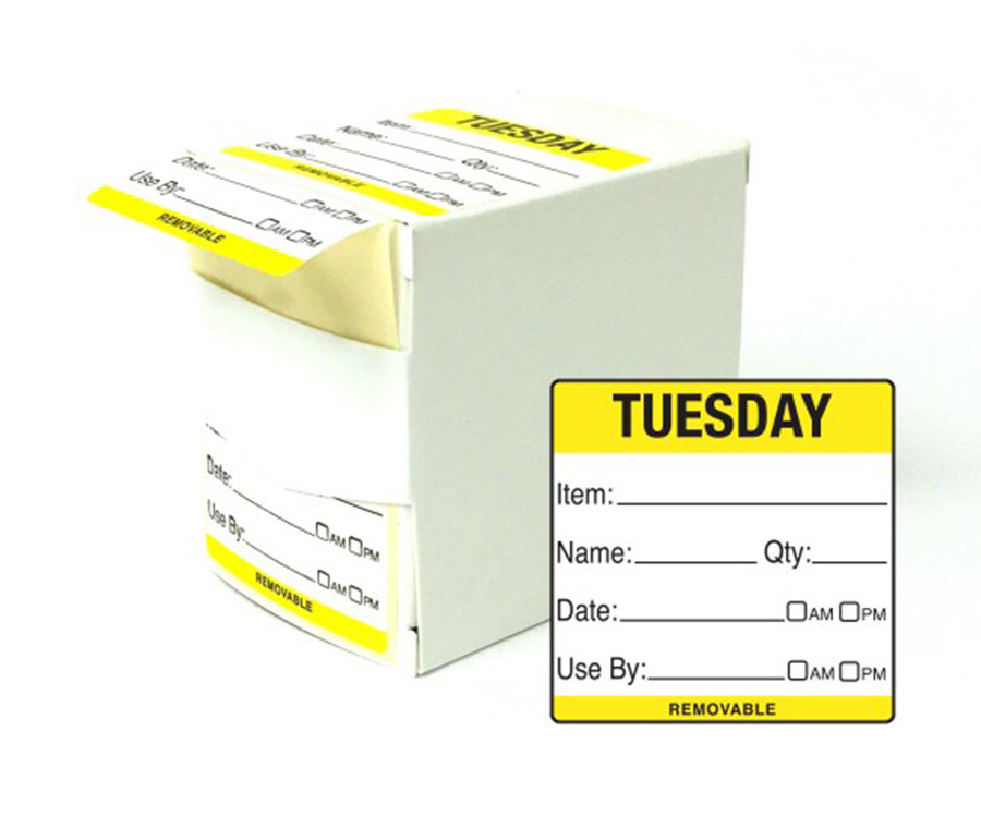 Day 50x50mm Tuesday Food Rotation Labels. 500 Per Roll Dy058