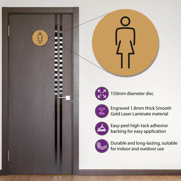 Ladies Toilet Door Symbol 150mm Gold