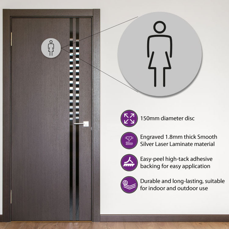 Ladies Toilet Door Symbol 150mm Silver