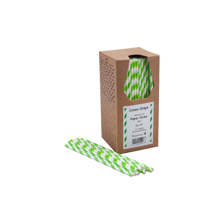 8″ Green & White Striped Paper Straws 3878