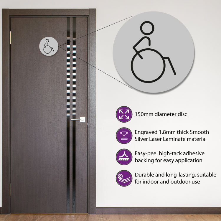 Disabled Toilet Door Symbol Right 150mm Silver