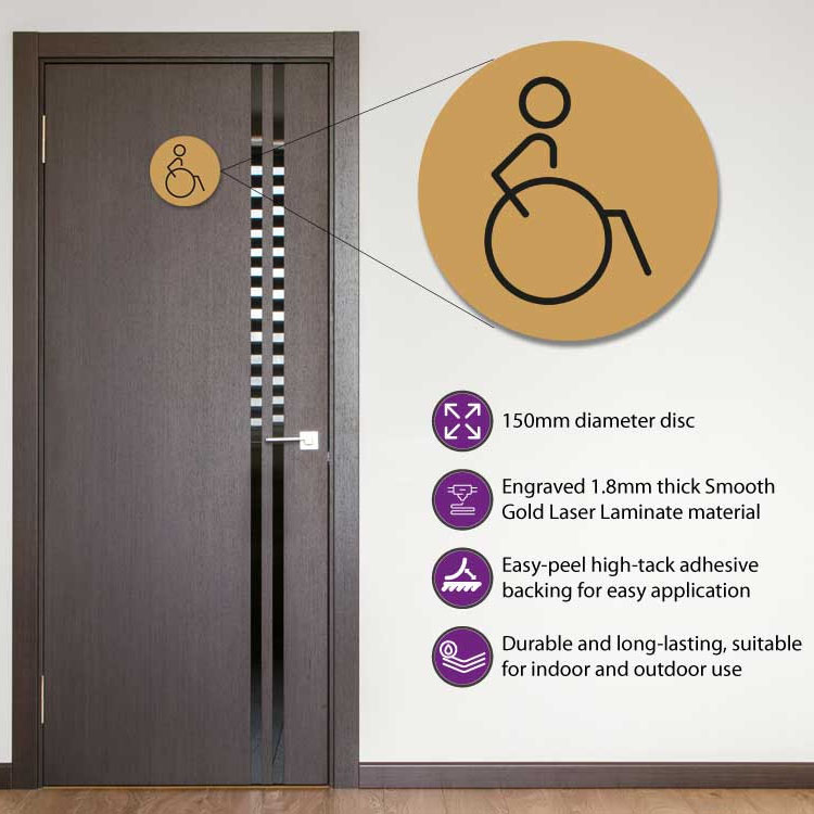 Disabled Toilet Door Symbol Right 150mm Gold
