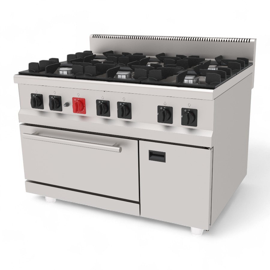 Cooker Gas 6x12Kw Burner S/S With Oven  120x90x85cm 80Kw Agk 1290